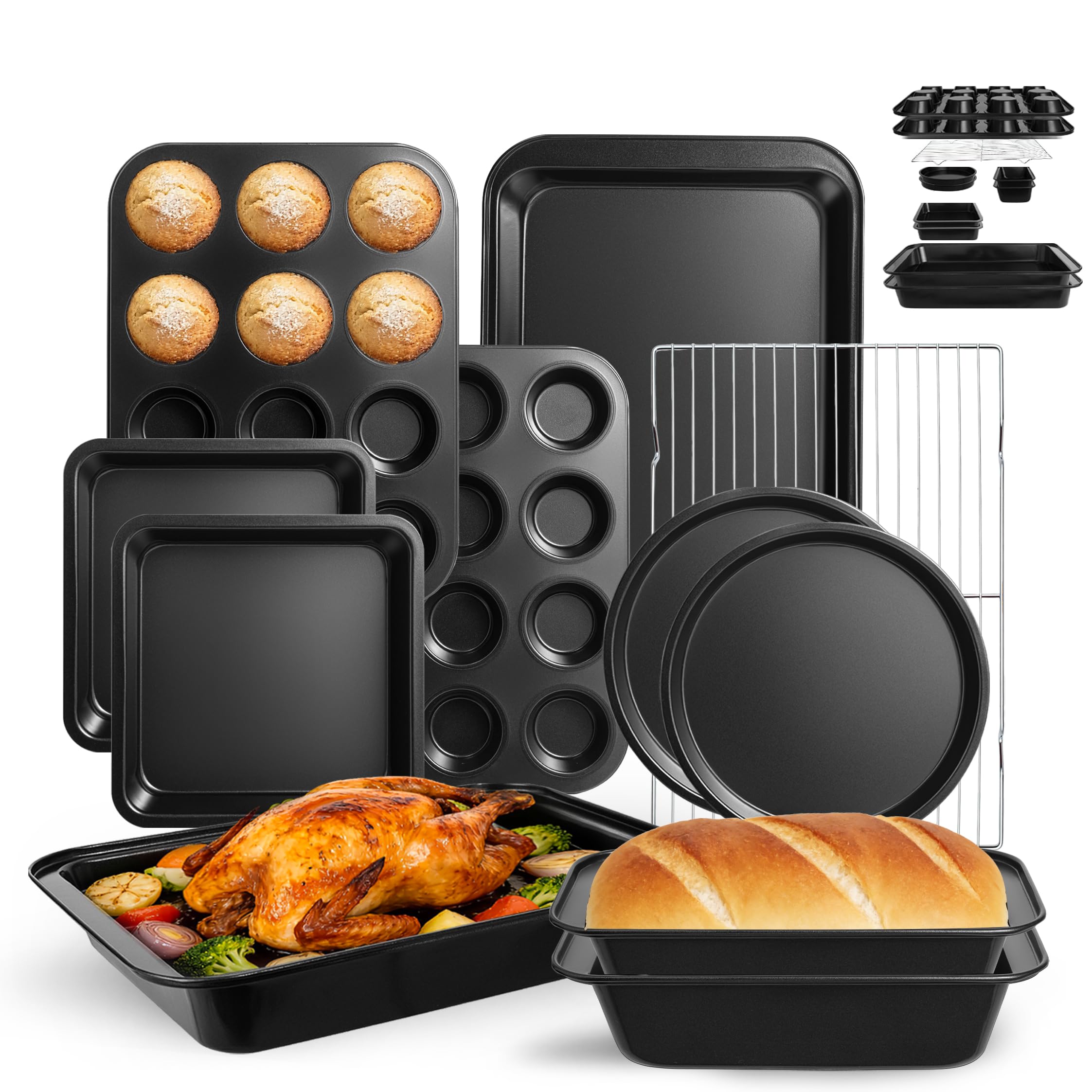 Lollicy front view of full 11-piece bakeware set showing neat organization and modern look