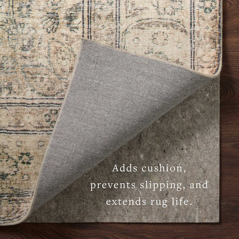 loloi rug pad side view showing 1/8 inch thickness benefit for clearance