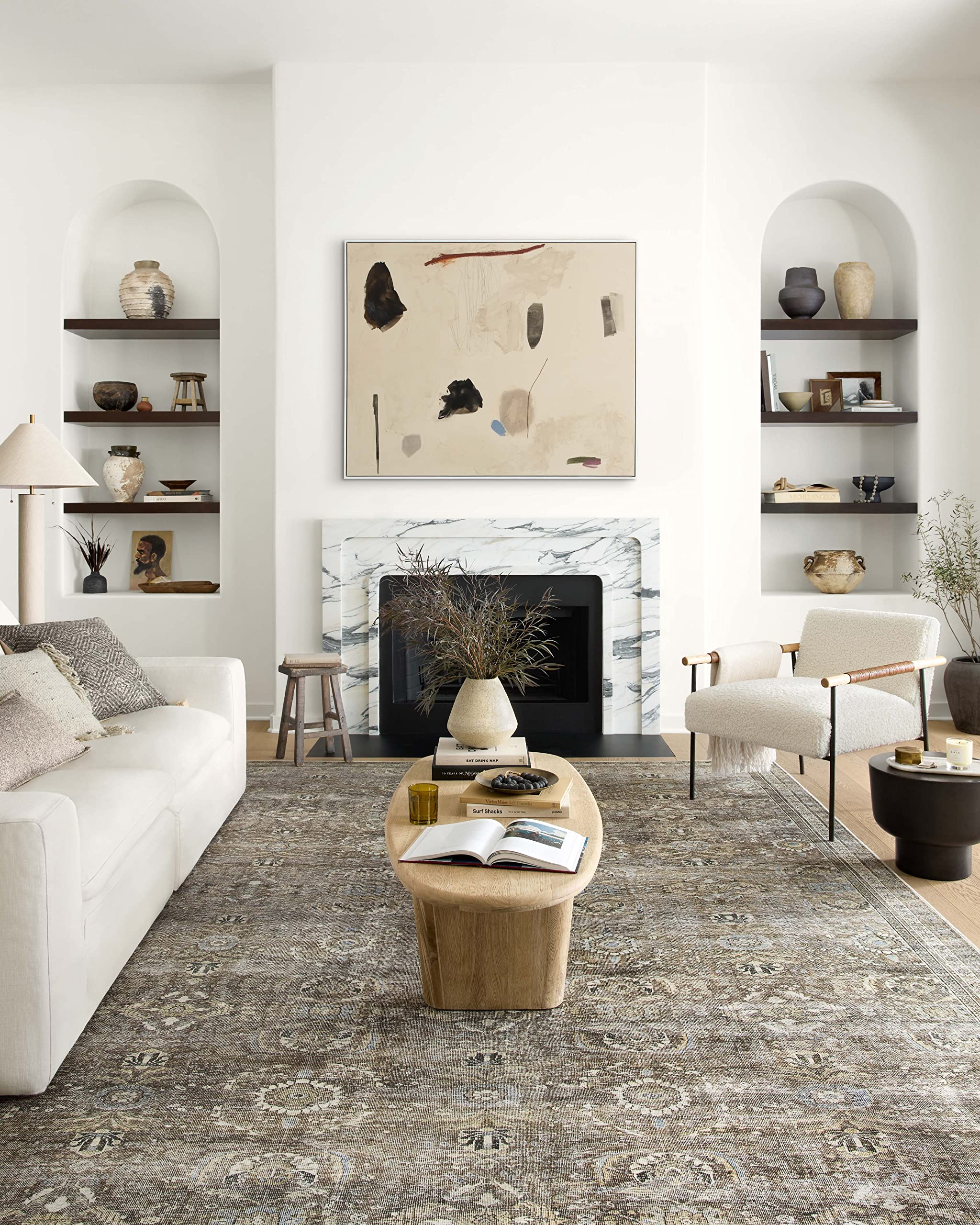 Loloi Layla front view showing antique moss tones and elegant design benefits room style