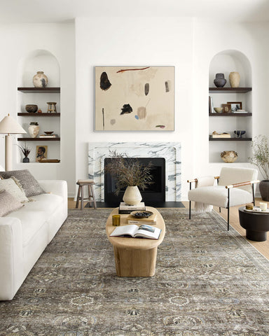 Loloi Layla front view showing antique moss tones and elegant design benefits room style