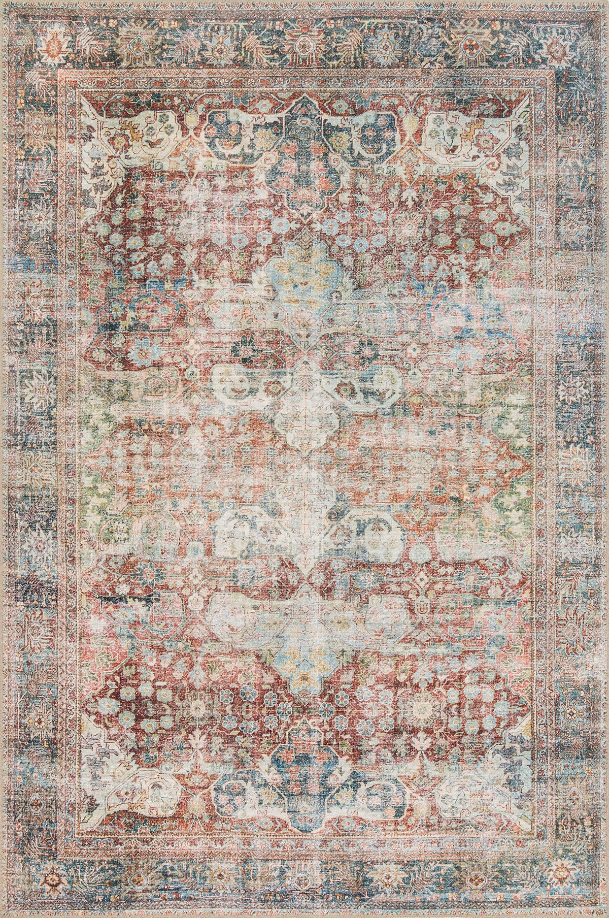 Loloi Loren runner full view on hallway floor shows durable stylish design