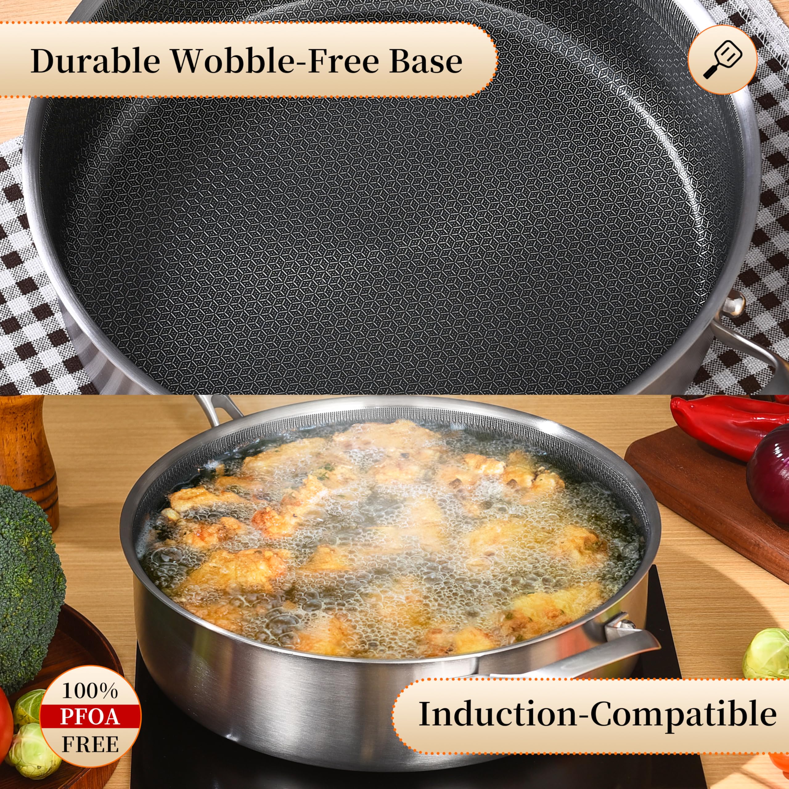 LOLYKITCH ceramic nonstick surface close-up highlighting easy food release and cleaning