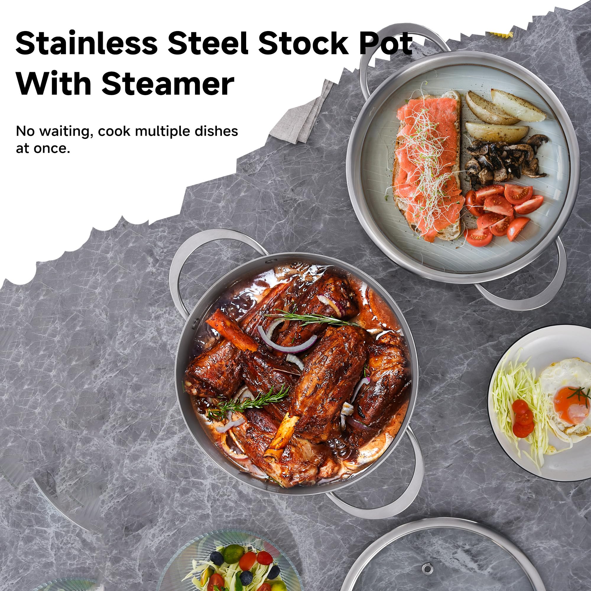 LOLYKITCH steamer next to utensils showing scale and kitchen-ready size advantage