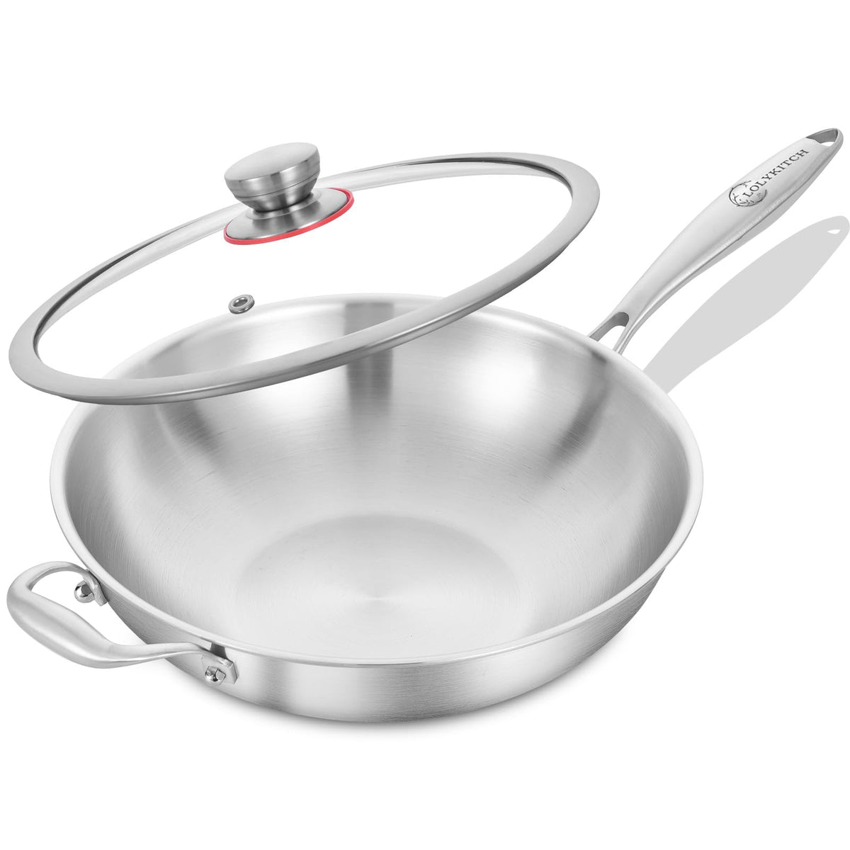 LOLYKITCH wok front view with lid showing sleek design and durable construction