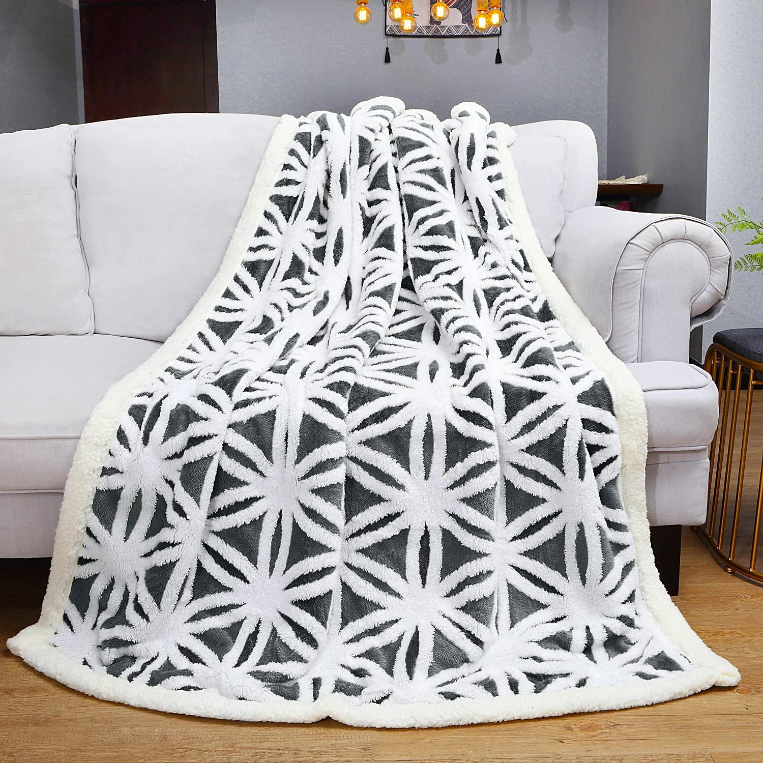 LOMAO throw folded on bed illustrating neat appearance and layerable bedroom warmth