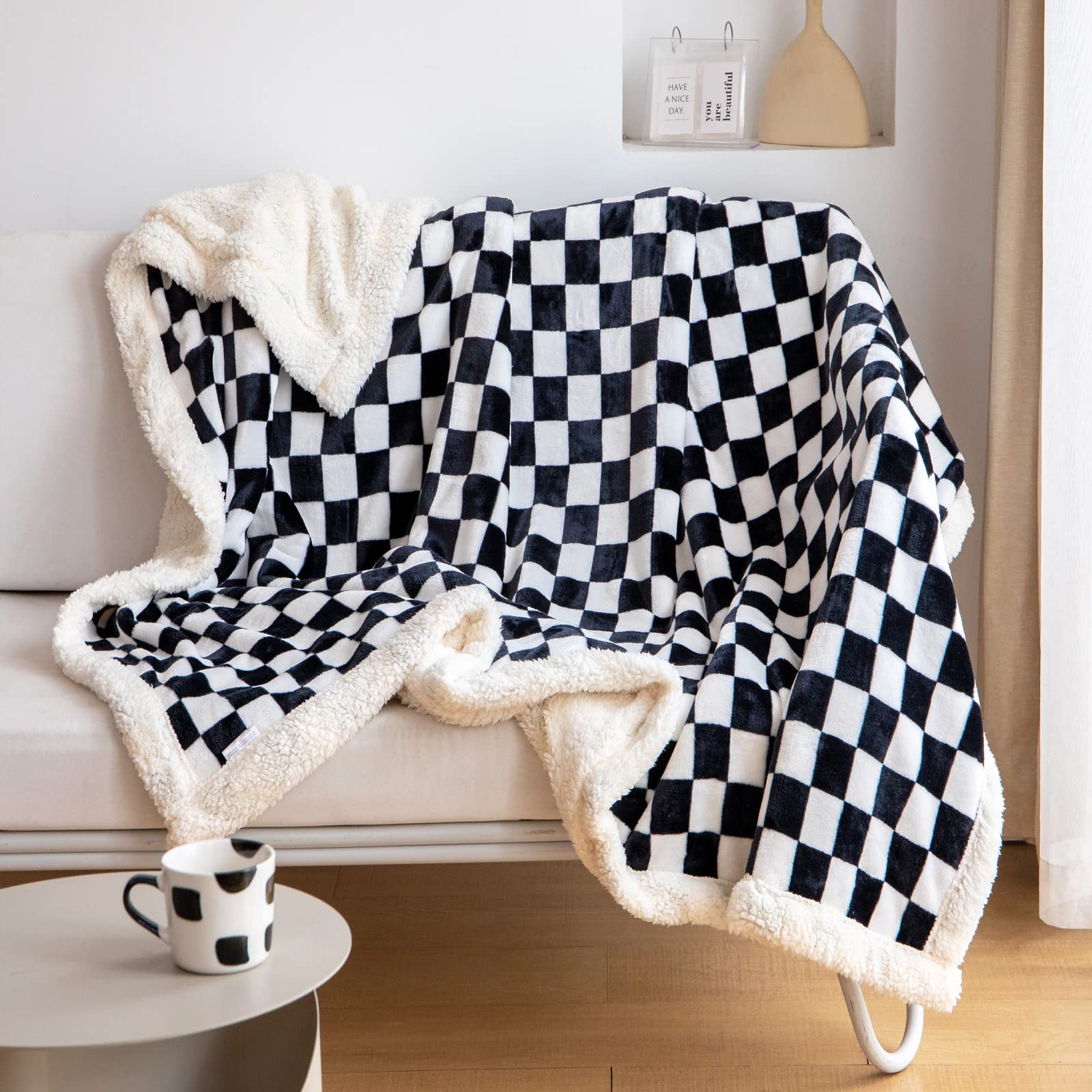 LOMAO front view of checkered throw showing pattern and elegant finish