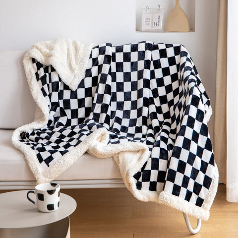 LOMAO front view of checkered throw showing pattern and elegant finish