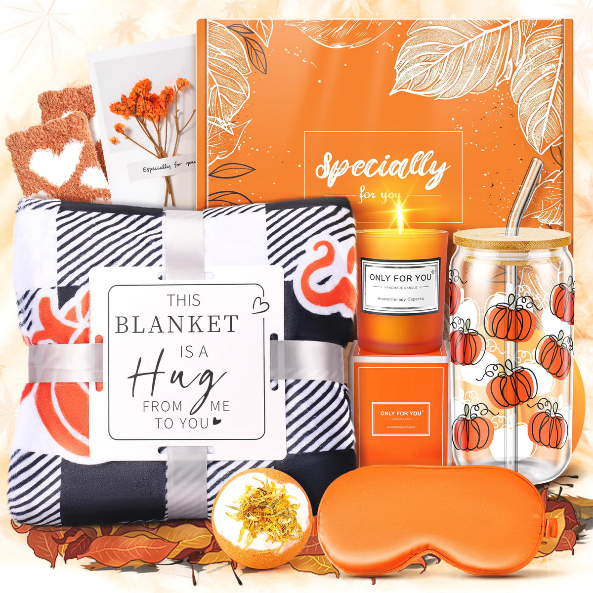LOMEVE gift box front view showing festive pumpkin pattern and presentation benefit