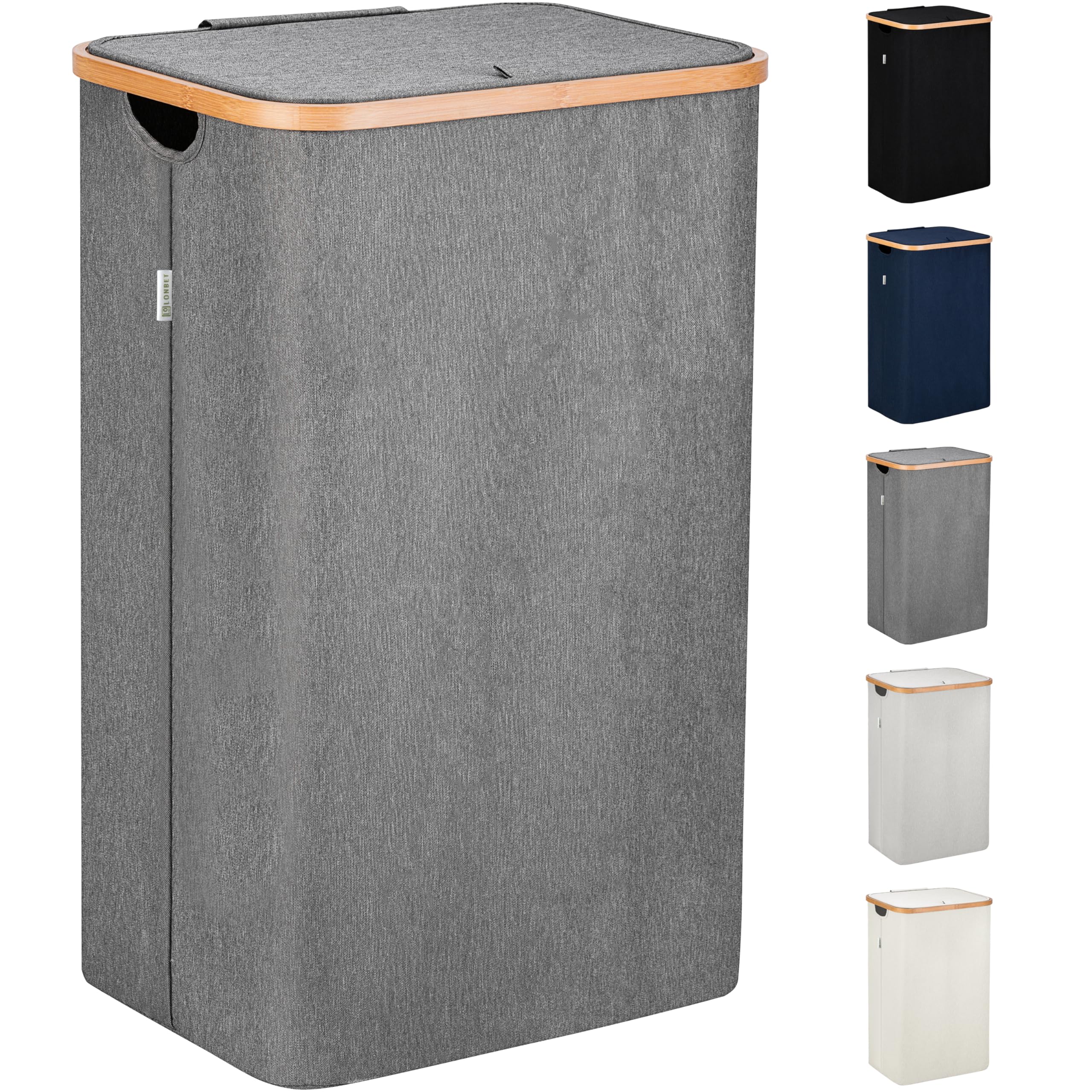 LONBET front view of gray laundry basket showing neat storage benefit