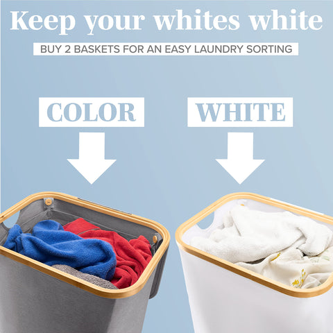 Lonbet closed lid in bathroom setting keeping laundry hidden and room neat