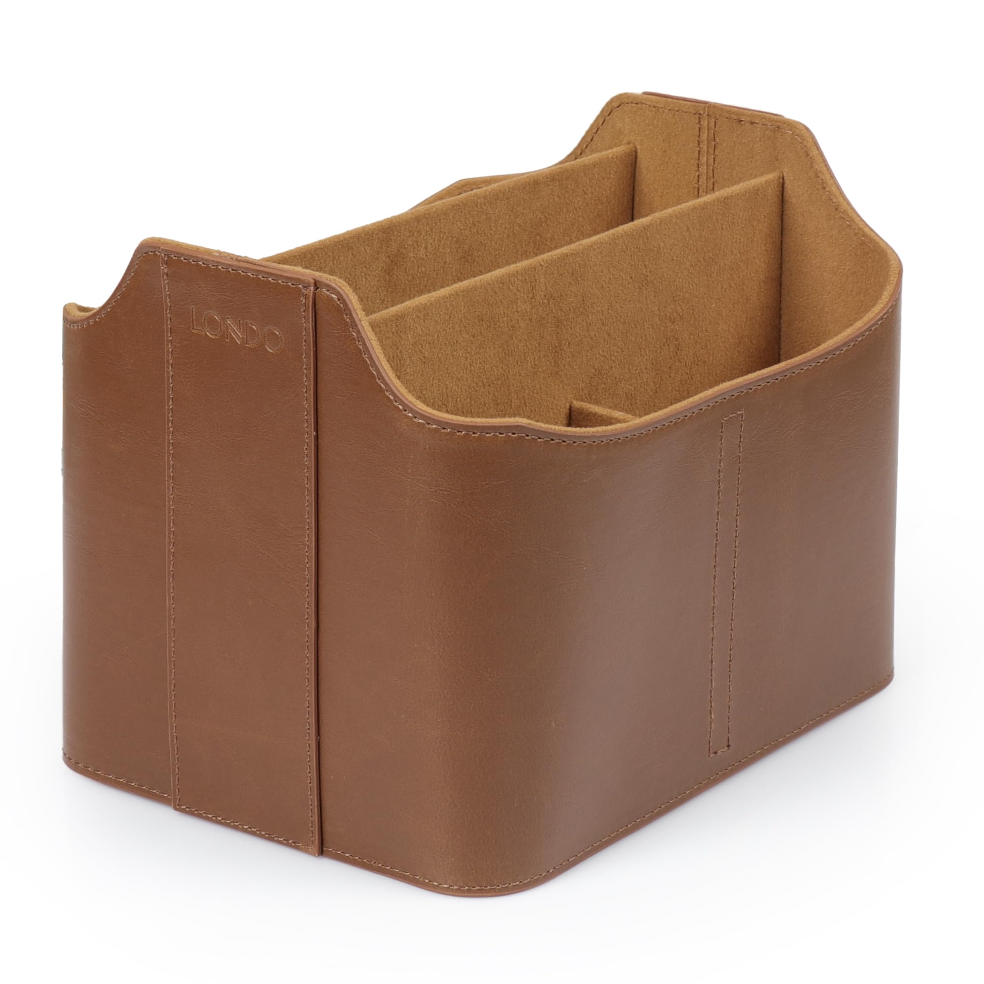 Londo front view cube showing pockets and tablet slot, tidy organization benefit