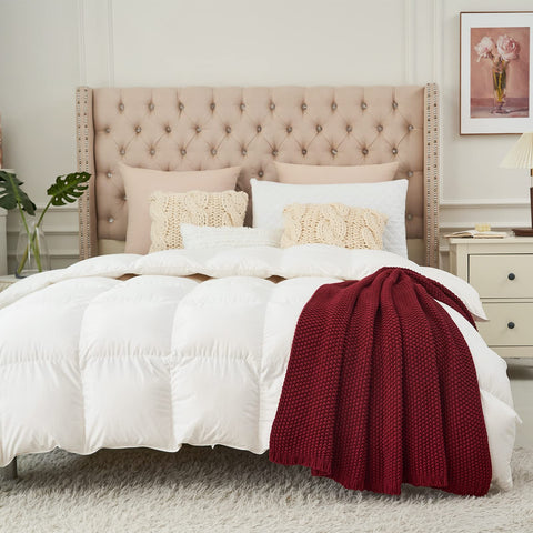 Longhui bedding draped over bed demonstrating generous coverage and layered bedroom styling
