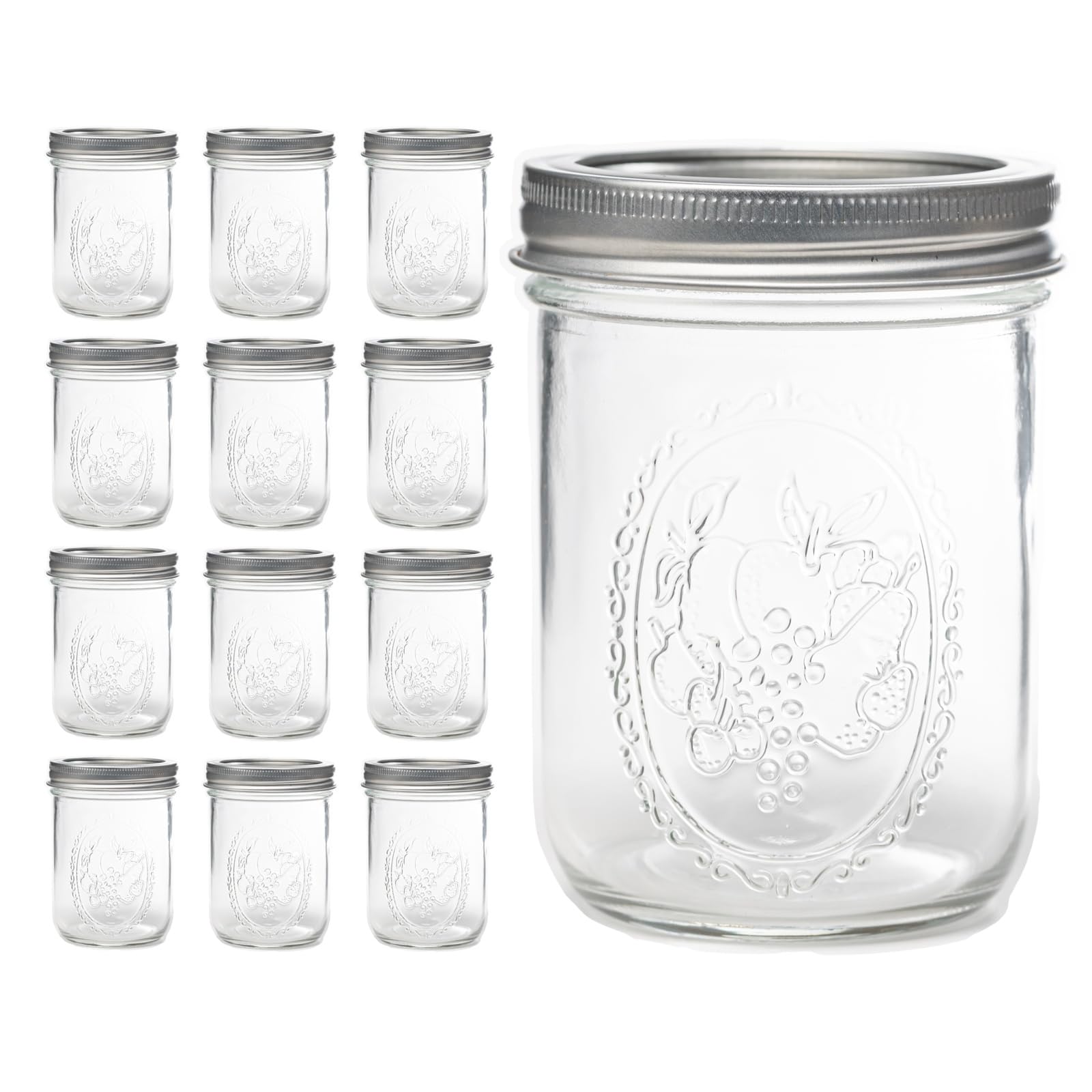 Lonriva front view of 12-piece jar set showing lids and packaging for easy storage