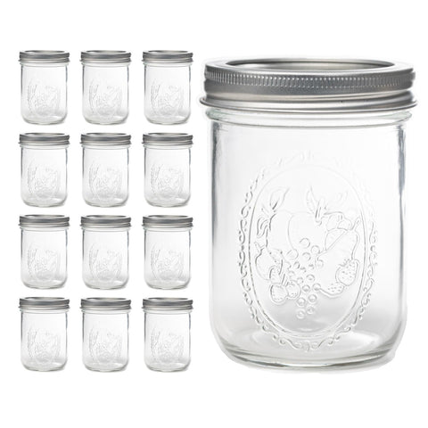 Lonriva front view of 12-piece jar set showing lids and packaging for easy storage