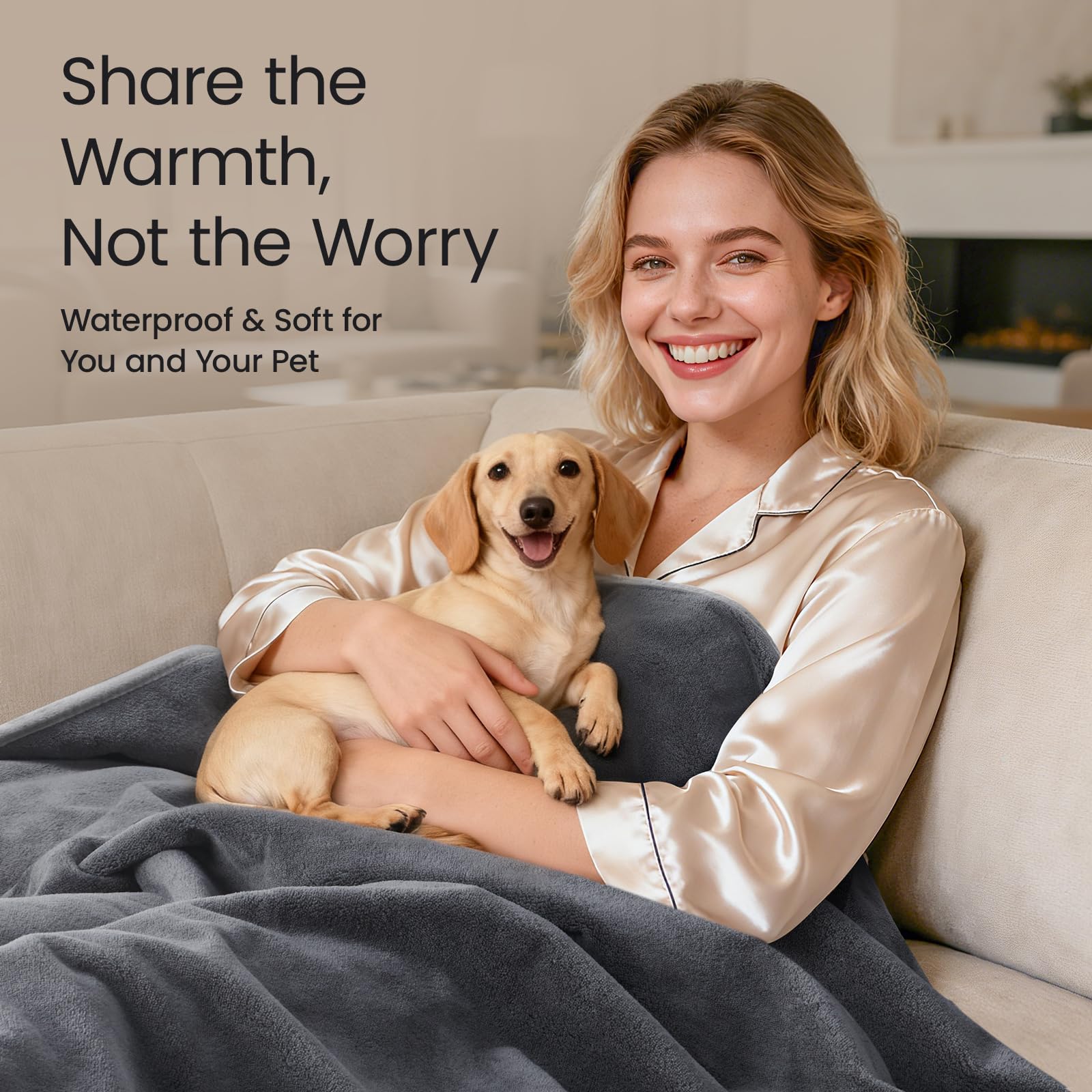 LOOBANI blanket on sofa demonstrating leak protection and neat fit