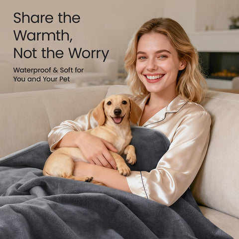 LOOBANI blanket on sofa demonstrating leak protection and neat fit