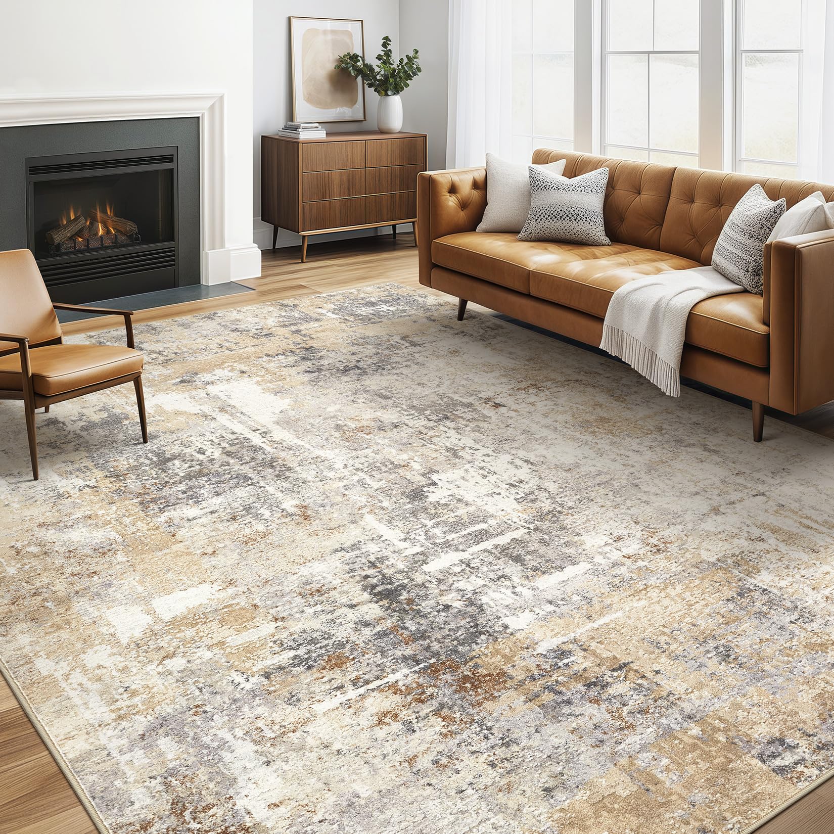 LOONGRUG front view showing neutral abstract pattern and stylish foundation