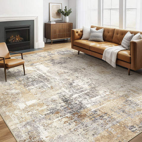 LOONGRUG front view showing neutral abstract pattern and stylish foundation