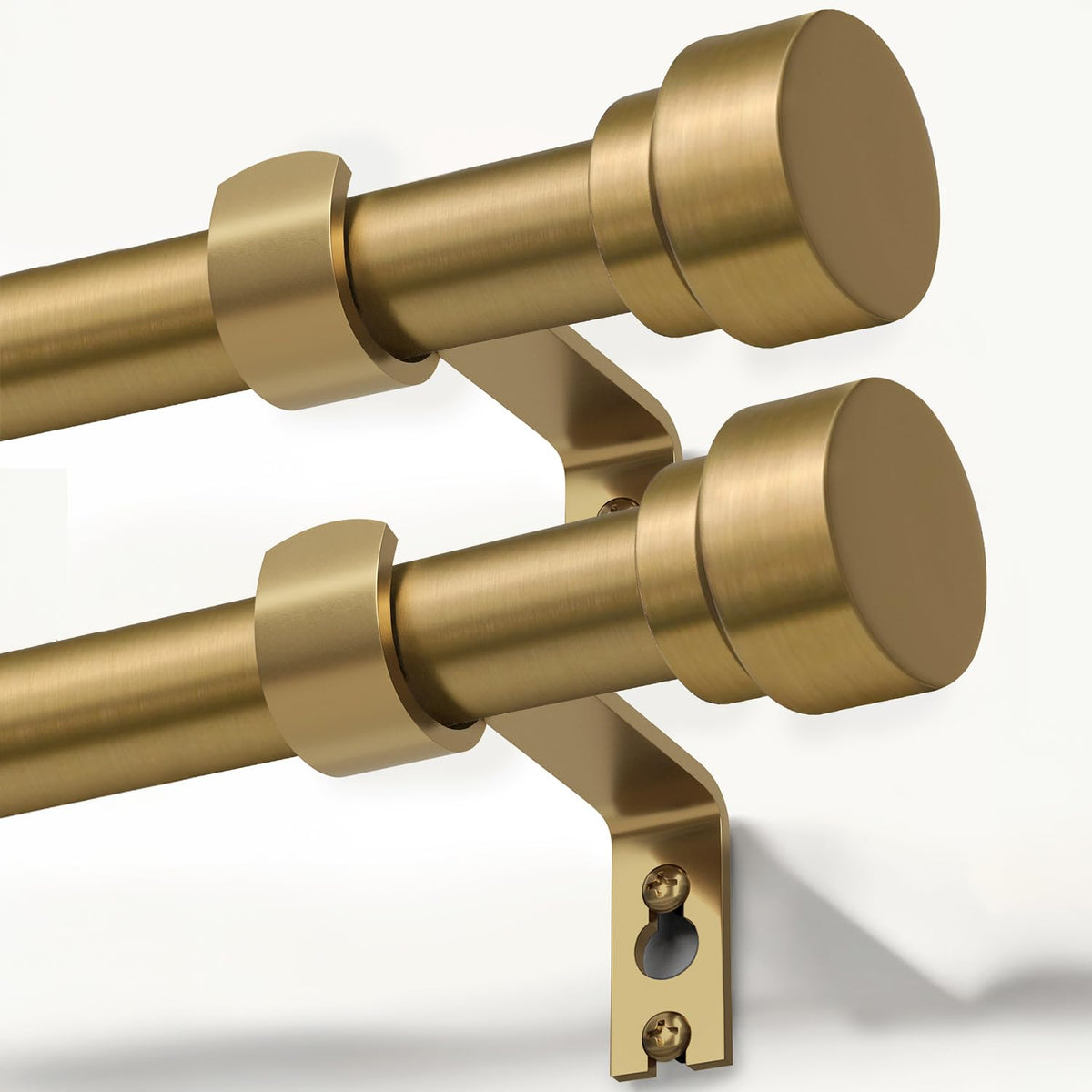 Lootkell front view warm gold pack showing two adjustable rods and finials for consistent style
