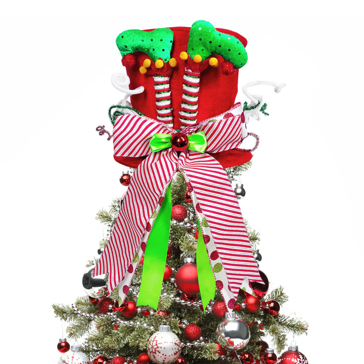 Lordaeron front view of red velvet tree topper hat highlighting festive elegance