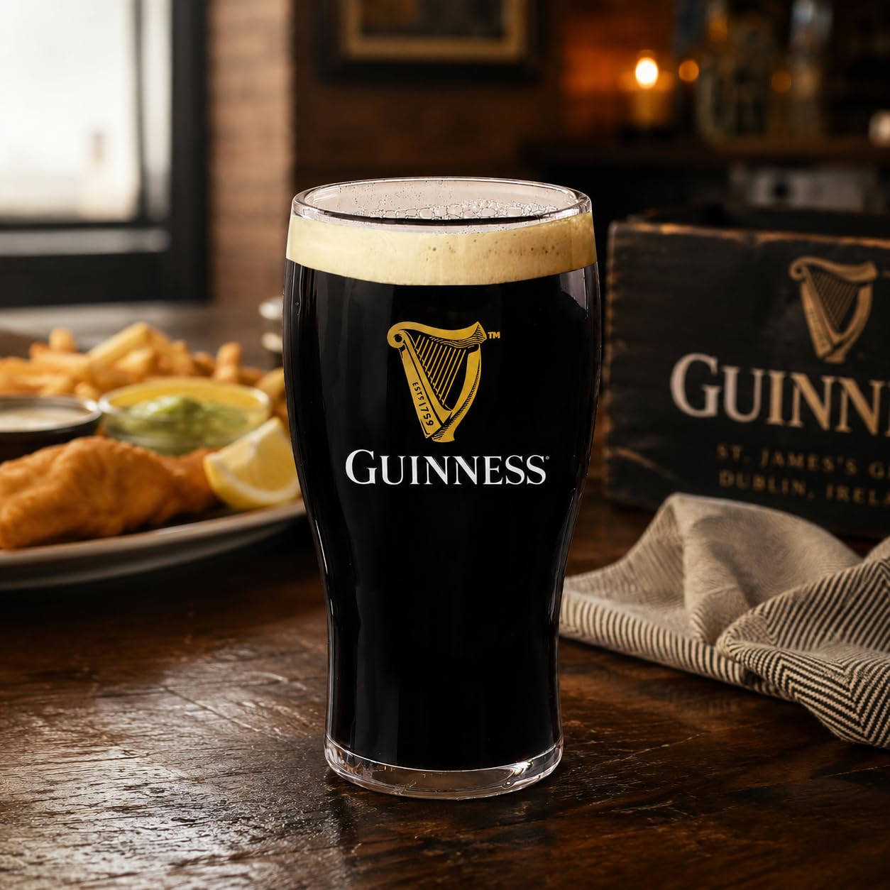 LORD'S ROCKS Guinness logo close-up on glass emphasizing branded finish and crisp detail