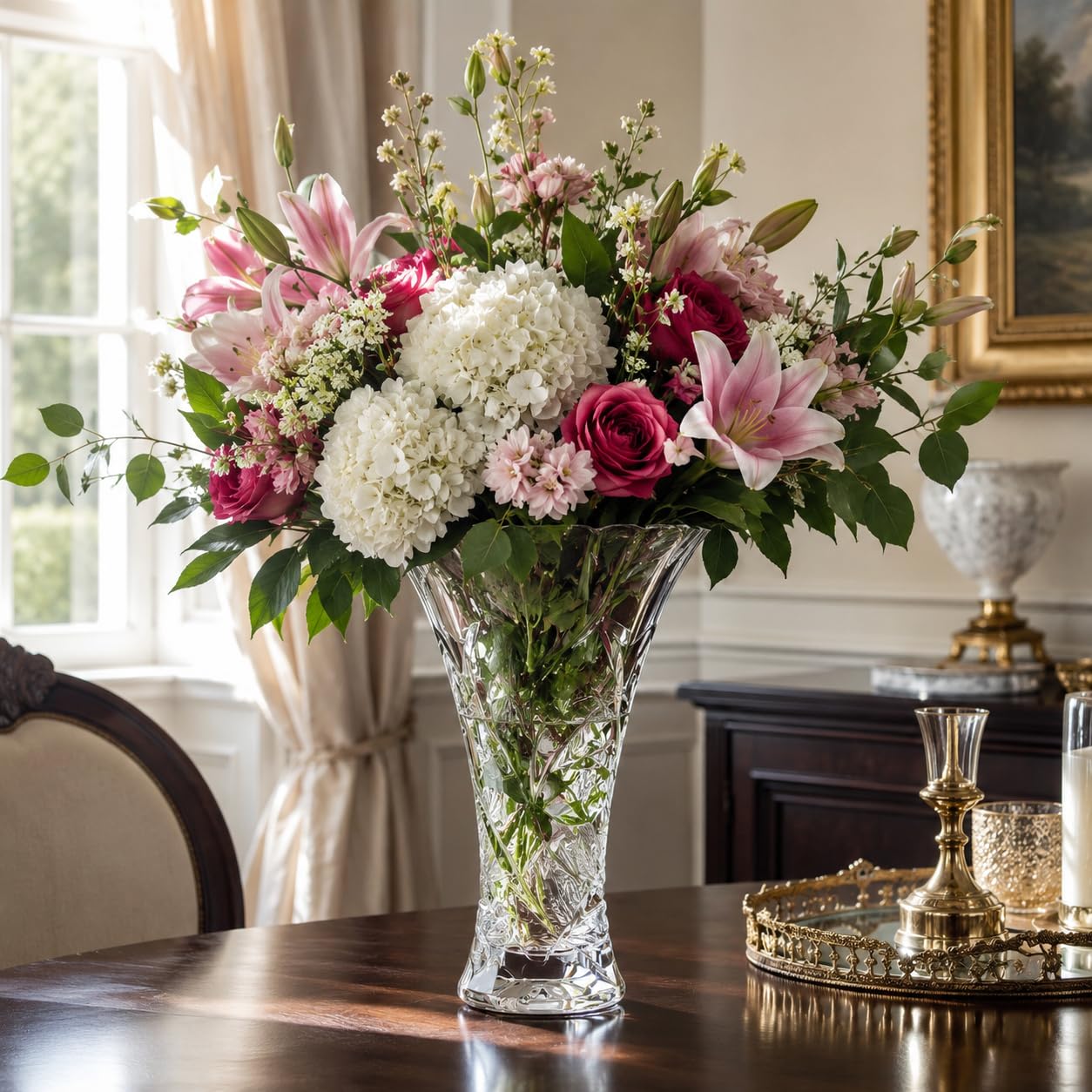 Lorren Home Trends vase on dining table enhancing room elegance
