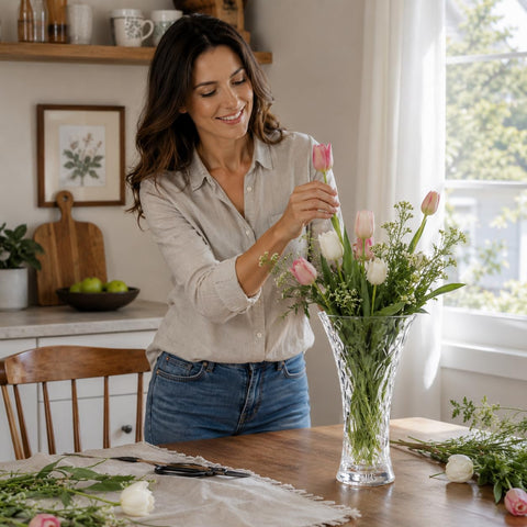 Lorren Home Trends flared top filled with flowers showing generous capacity