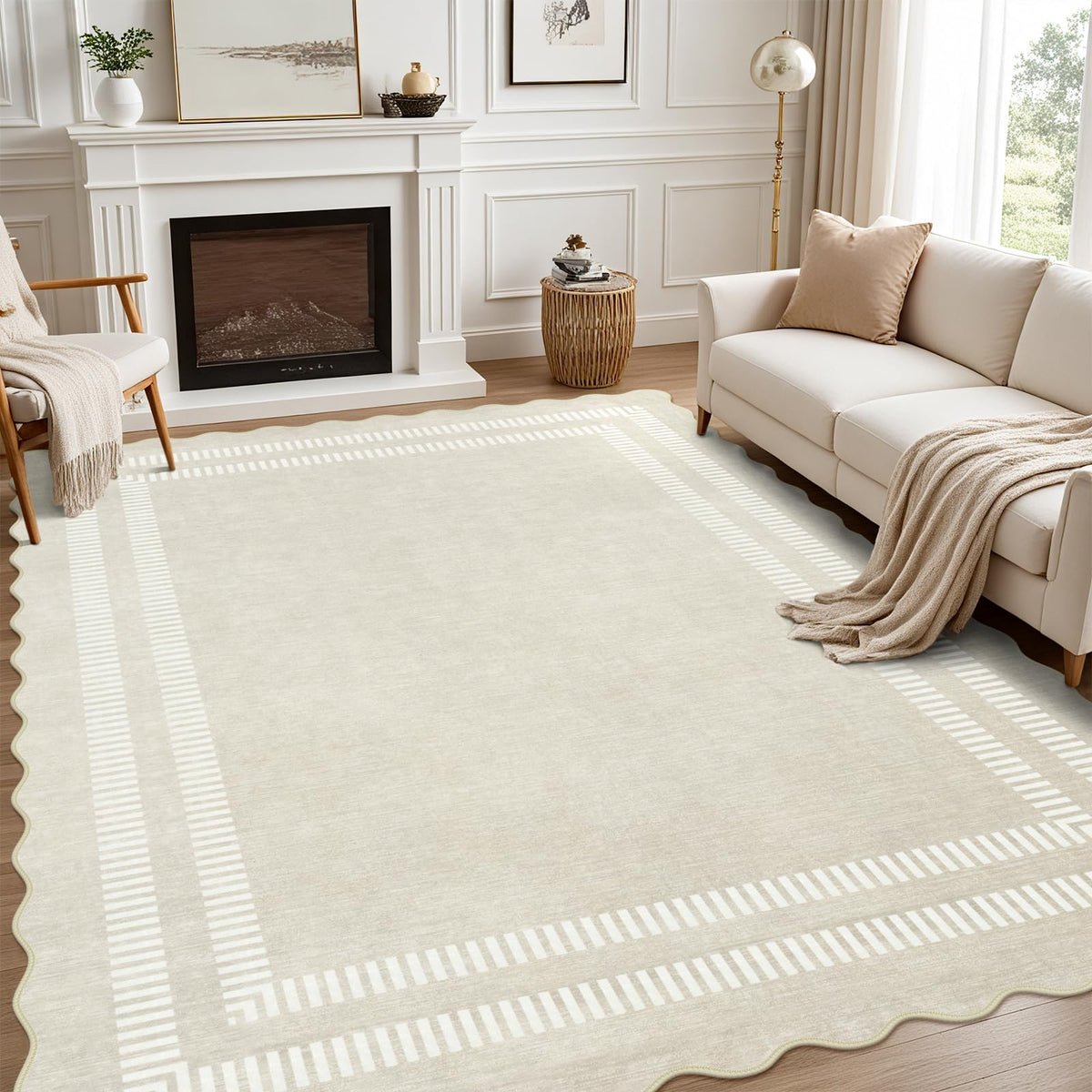 LORWER full 8x10 ivory rug flatlay showing overall look and benefit