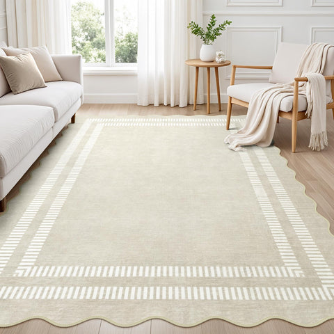 LORWER front packaging view showing rug size and neutral beige tone for easy styling