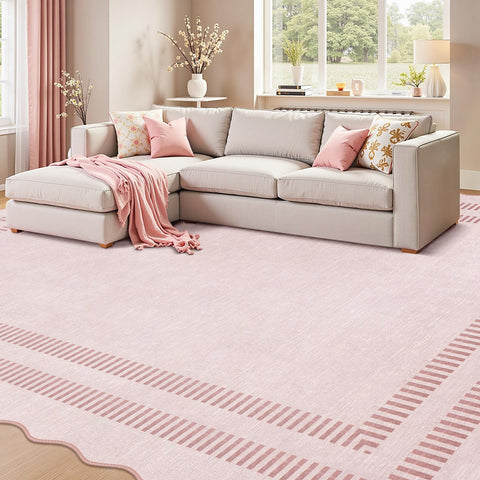 LORWER pink rug folded in packaging illustrating compact delivery and easy setup