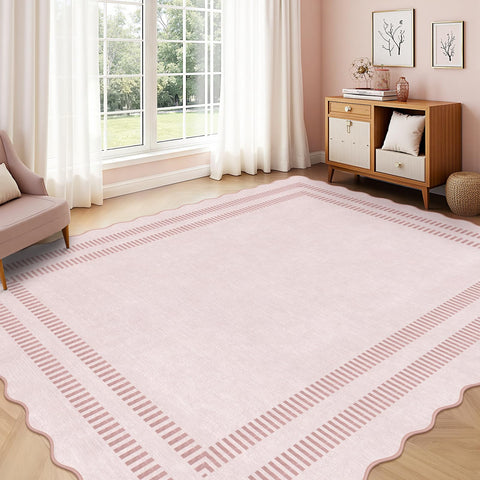 LORWER pink rug in washing machine showing machine-washable convenience and cleanup