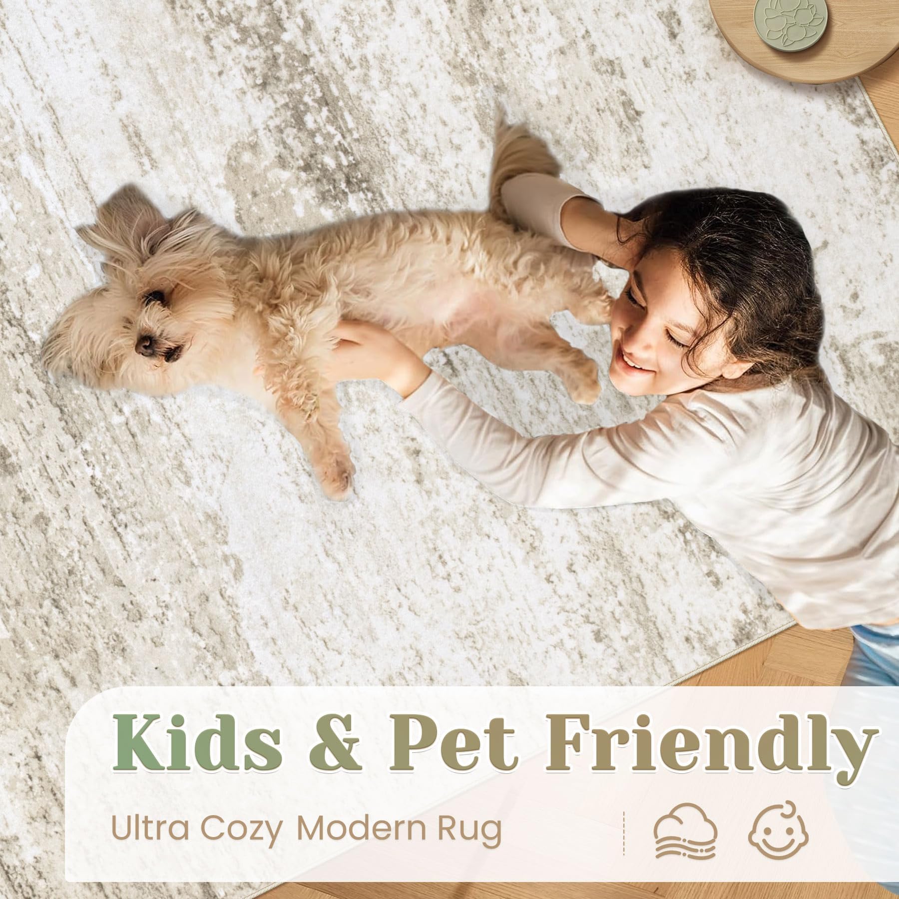 losbulake rug centered under dining table showing stain resistance and easy clean