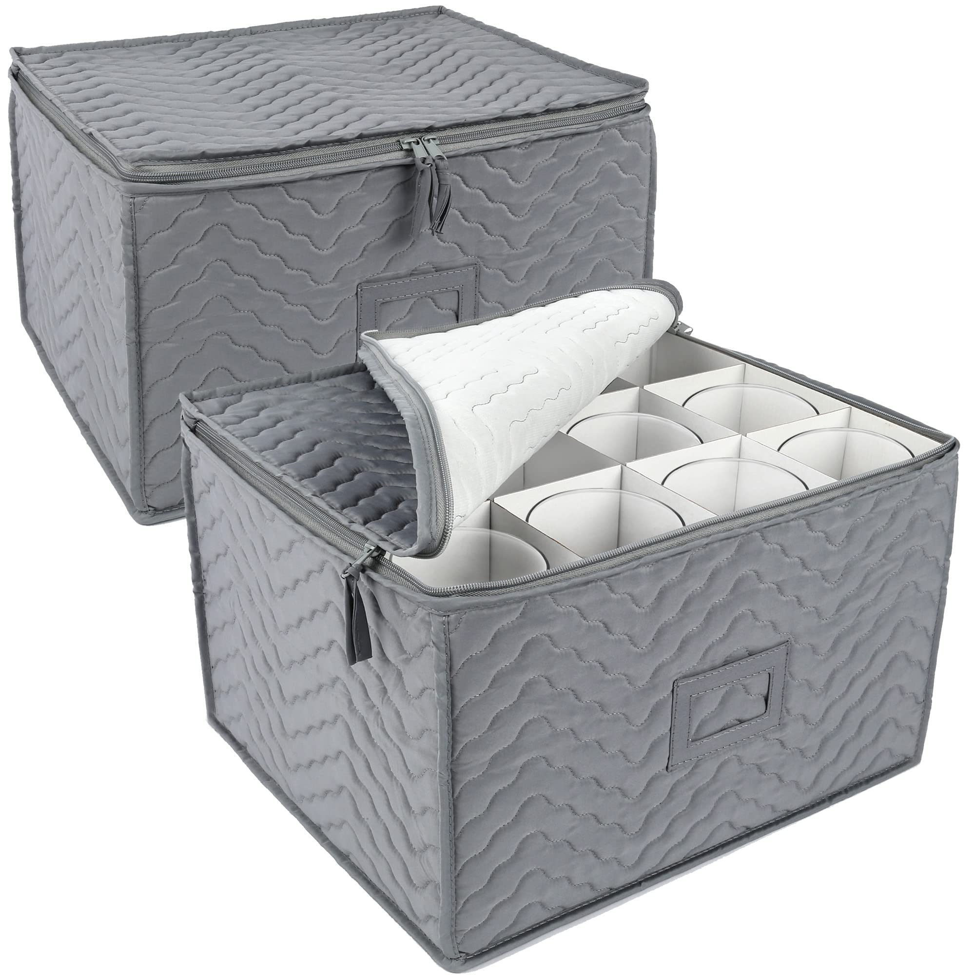 LotFancy front view of closed gray quilted stemware case showing neat exterior