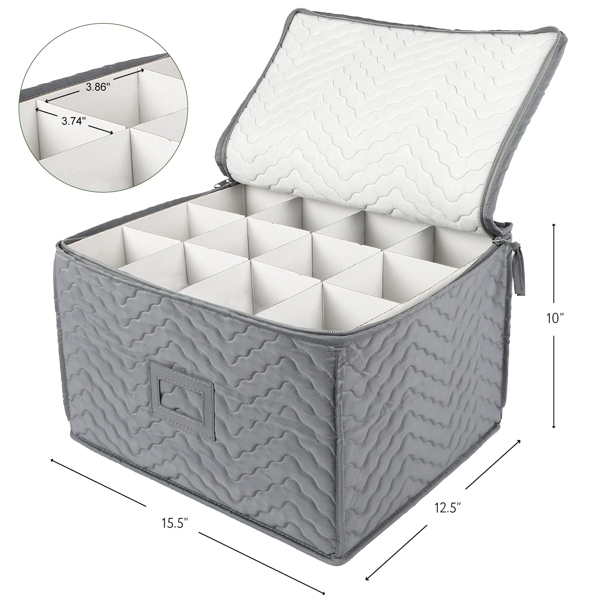 LotFancy case on a kitchen shelf showing tidy, dust-free stemware storage