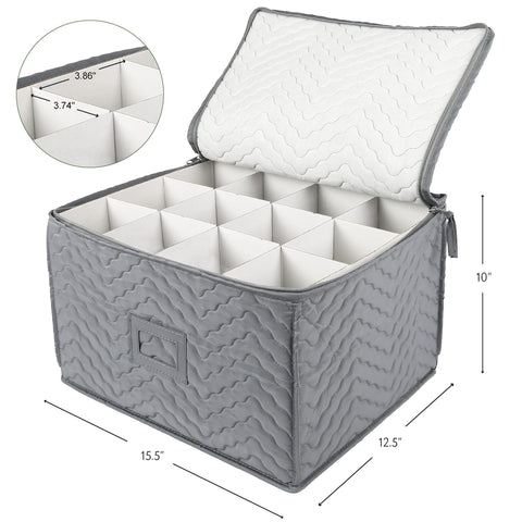 LotFancy case on a kitchen shelf showing tidy, dust-free stemware storage