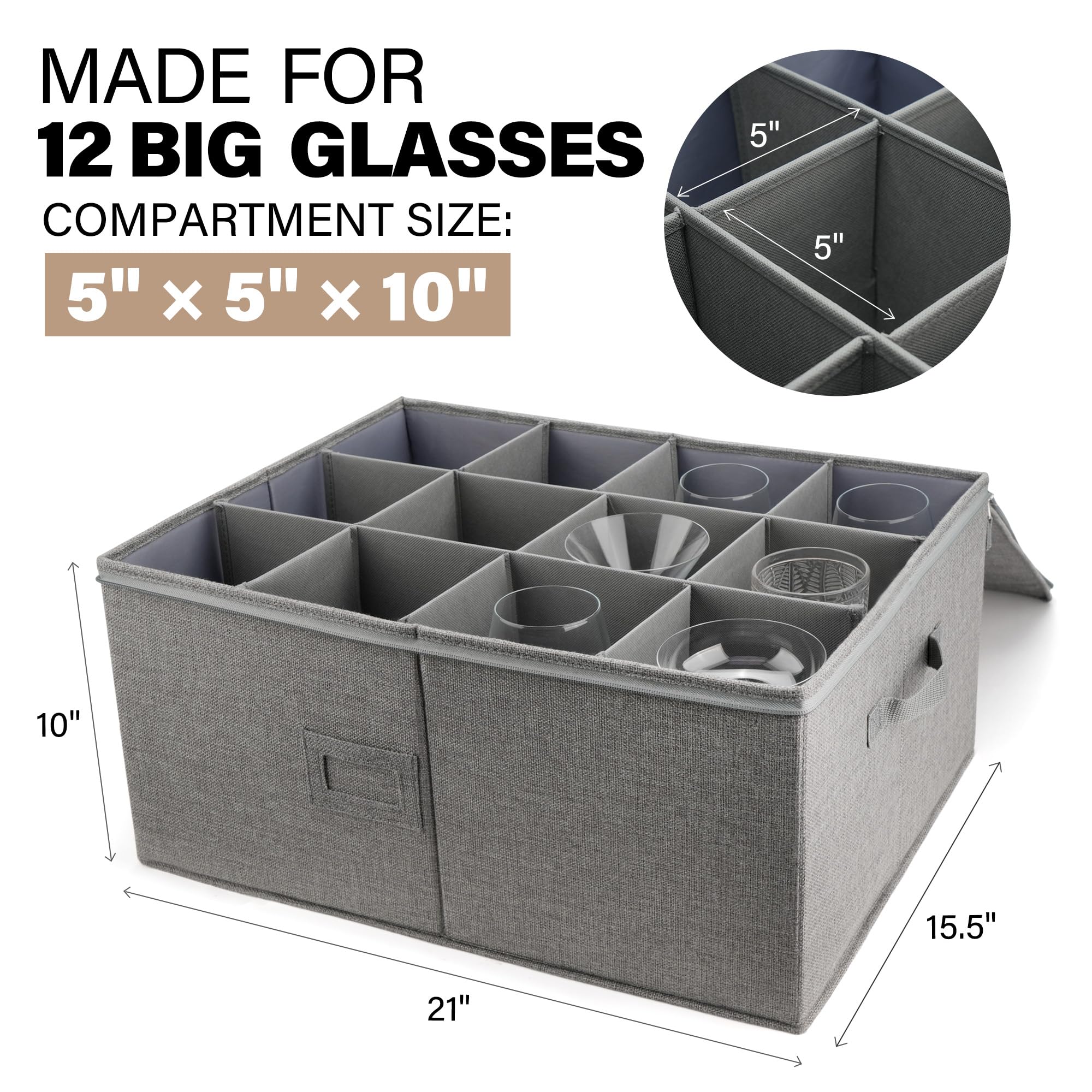 LotFancy open case with glasses in dividers for secure transport