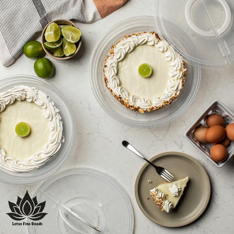 Lotus Fine Goods cheesecake in container showing height clearance and protection