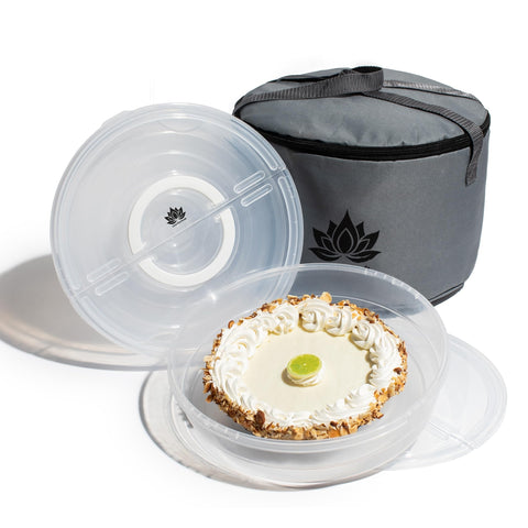 Lotus Fine Goods front view of two 12 inch pie carriers showing neat storage