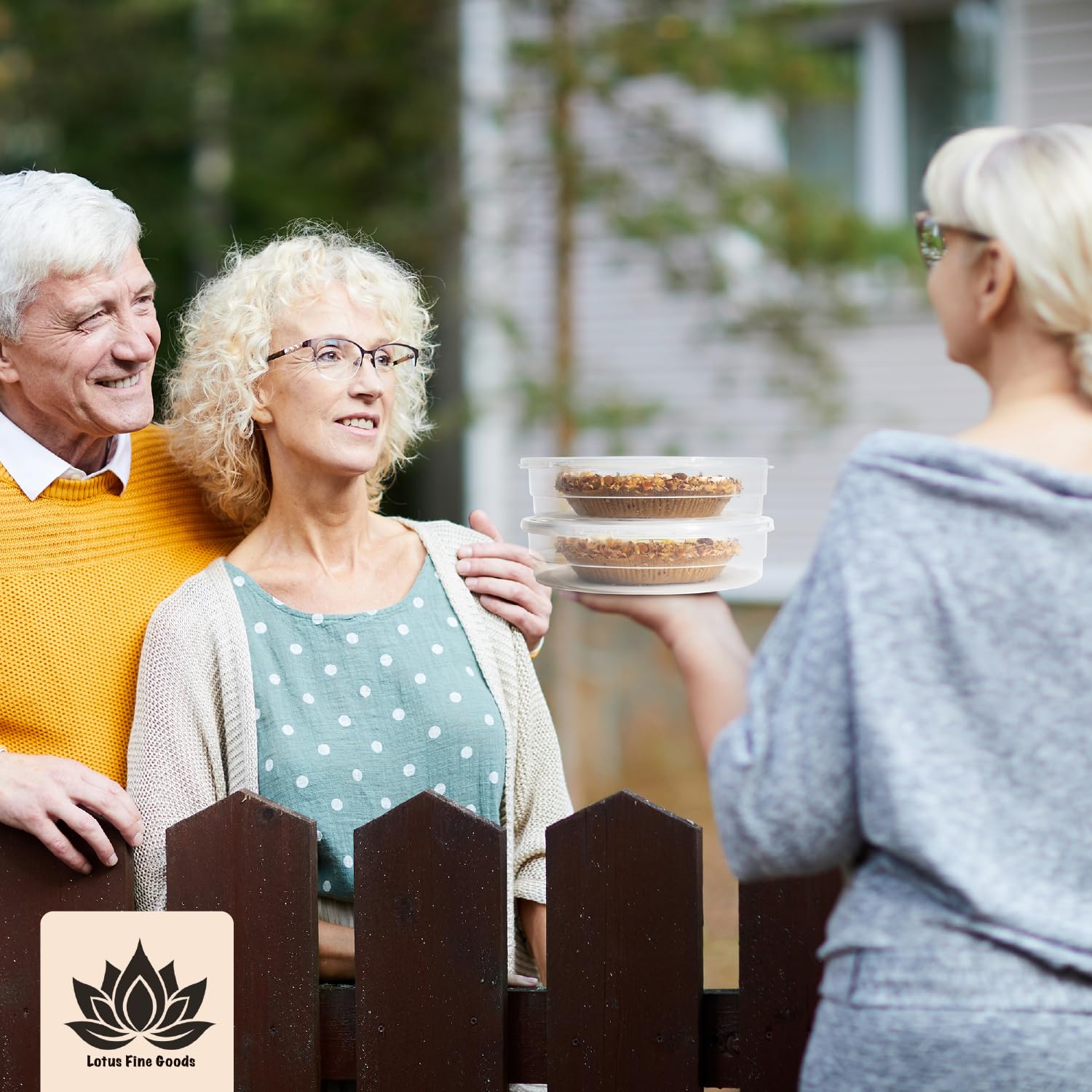 Lotus Fine Goods lifestyle picnic scene with carrier keeping dessert presentable