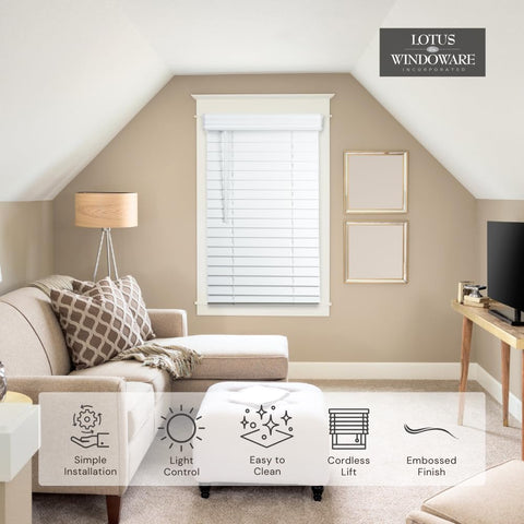 Lotus & Windoware cordless wand tilt detail demonstrating easy safe operation and precise light control