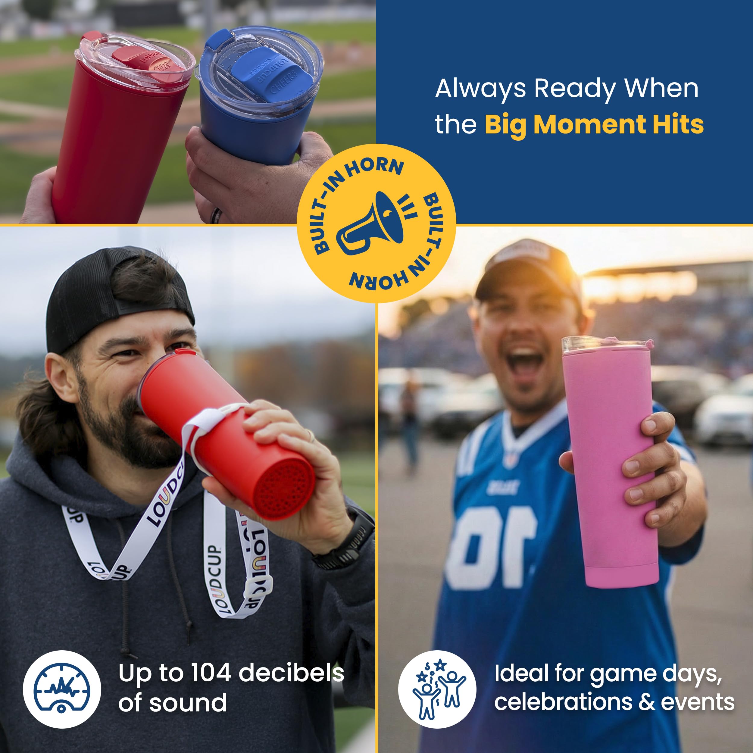 Person using Loud Cup on sideline cheering demonstrating louder support and fun