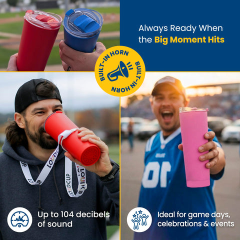 Person using Loud Cup on sideline cheering demonstrating louder support and fun