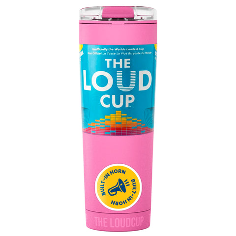 LoudCup panther pink front view showing vibrant color and 23 oz capacity benefit