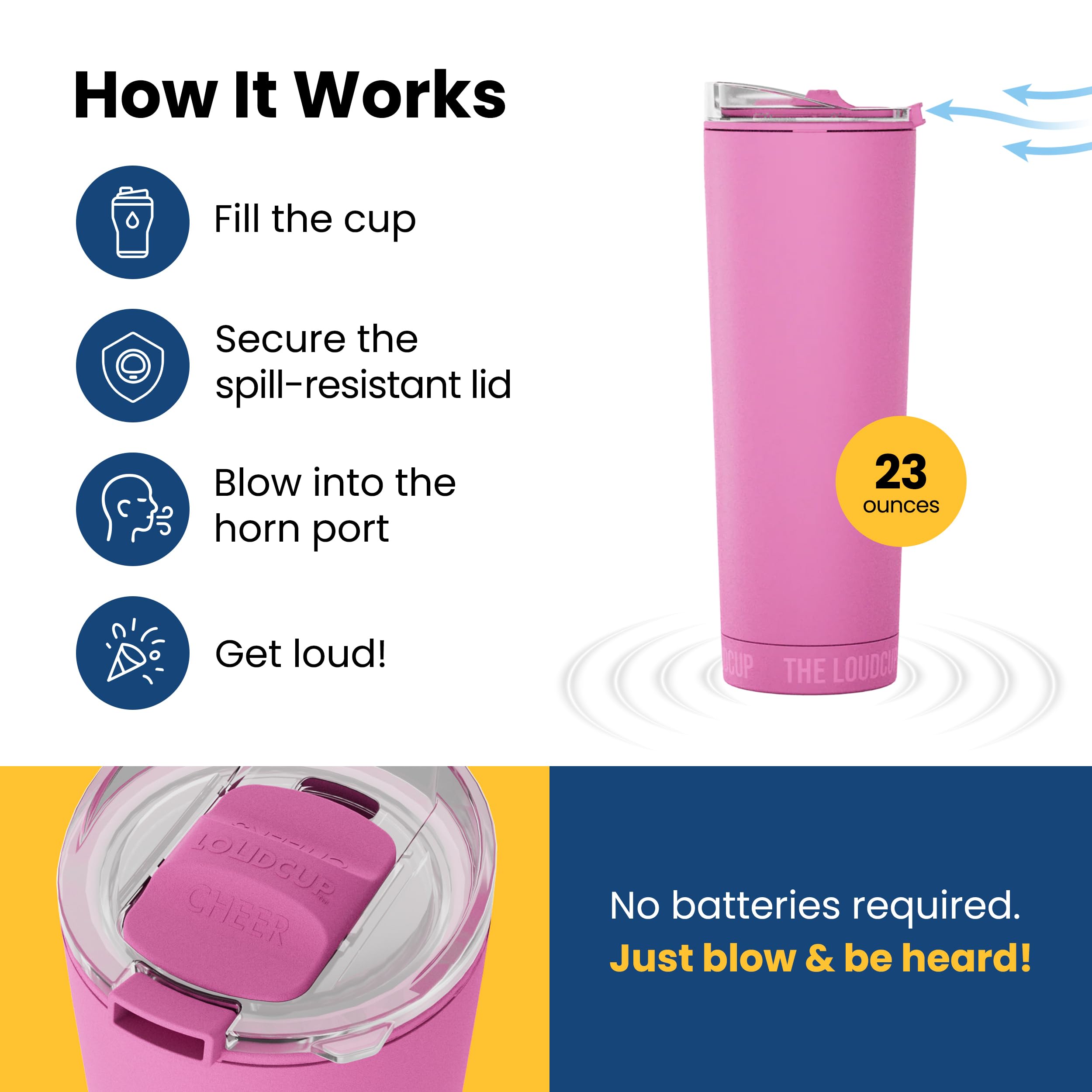 LoudCup panther pink interior horn chamber detail showing sound amplification benefit