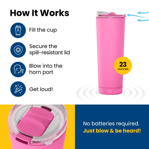 LoudCup panther pink interior horn chamber detail showing sound amplification benefit