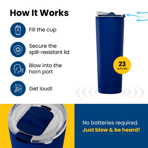 Loud Cup tapered base seated in a car cup holder for secure travel convenience