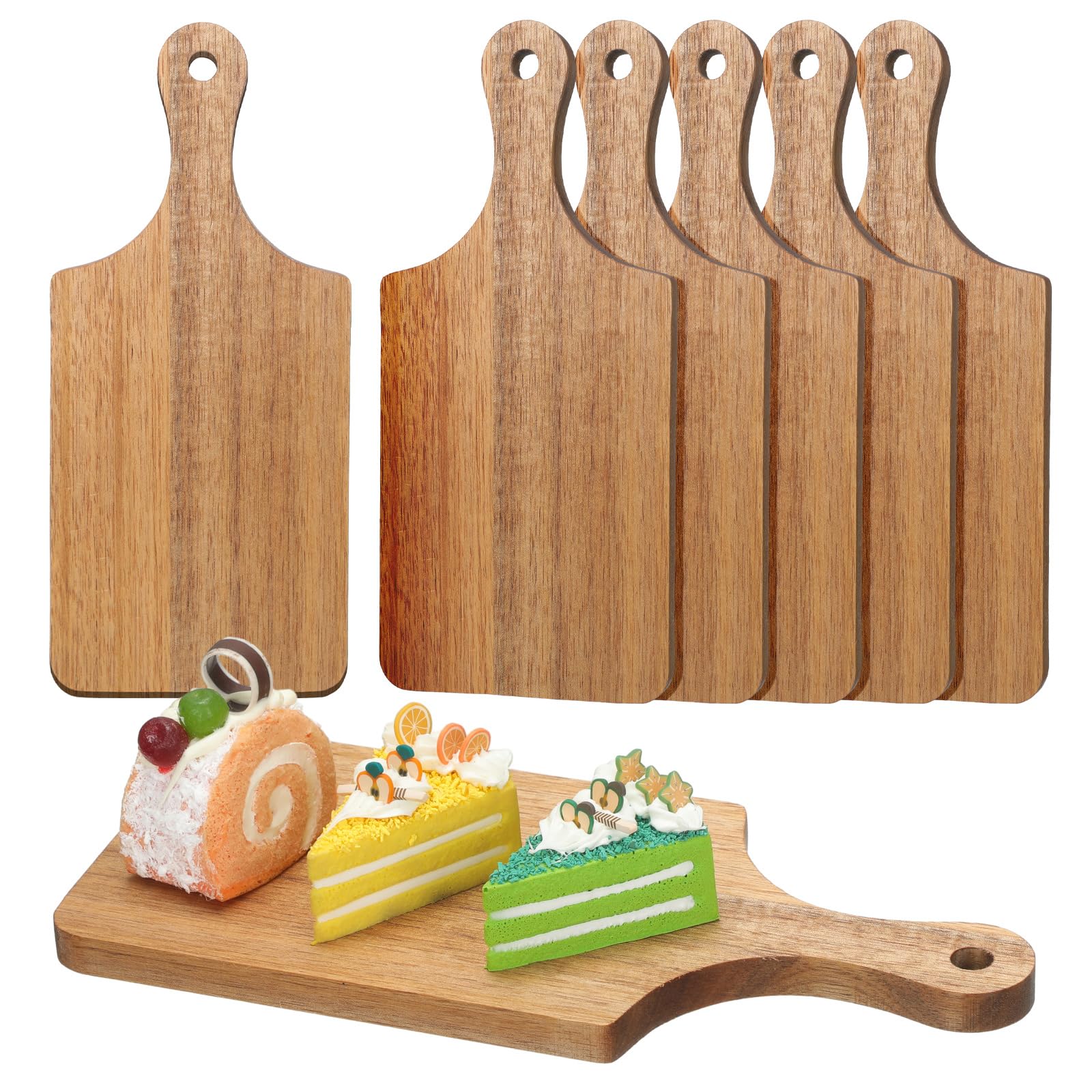 Lounsweer front view of six acacia boards showing tidy storage and coordinated appearance