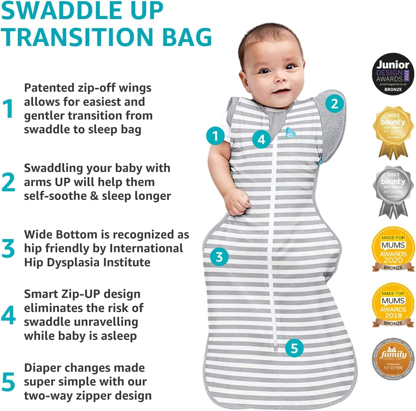 Love to Dream baby sleeping in crib demonstrating secure swaddled comfort benefit