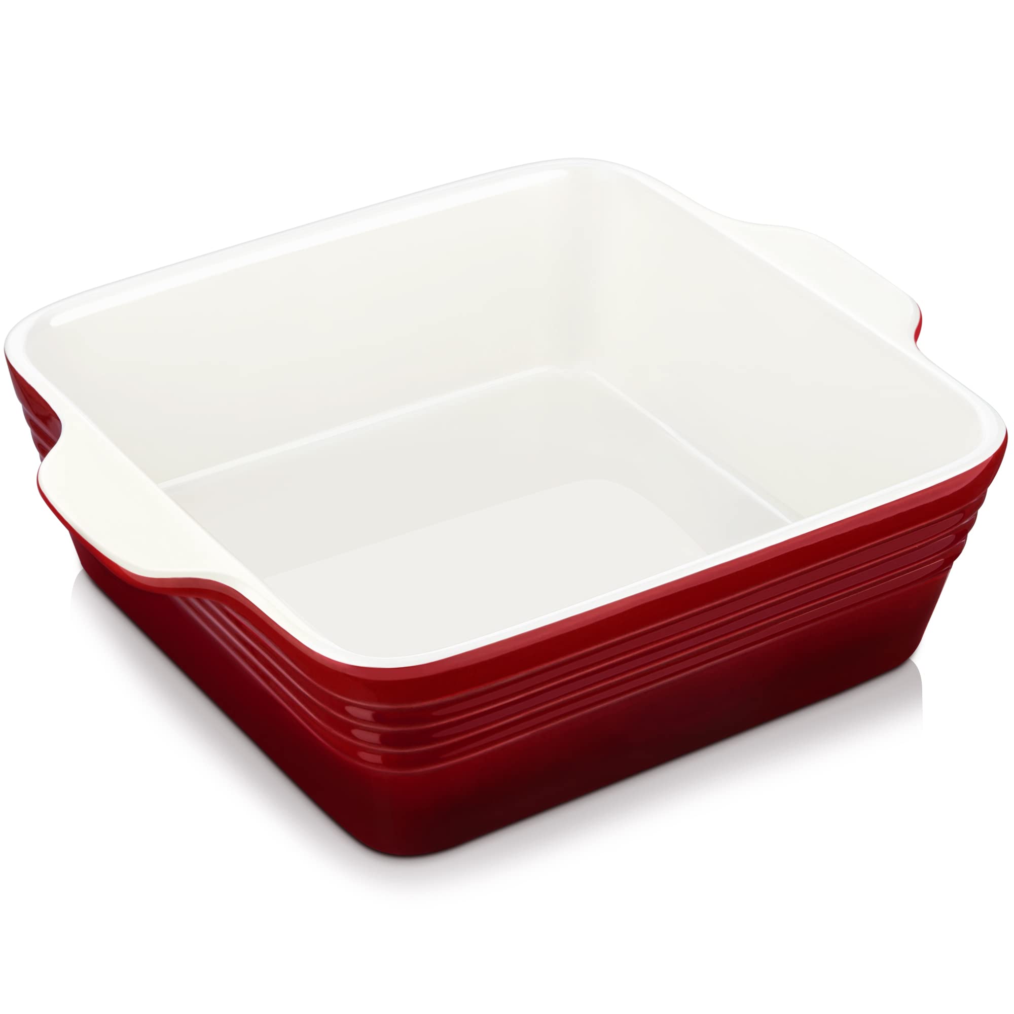 LOVECASA front view red baking pan showing shape and oven-ready look