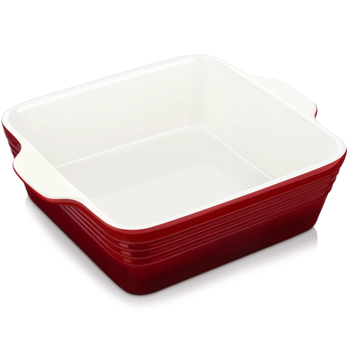 LOVECASA front view red baking pan showing shape and oven-ready look